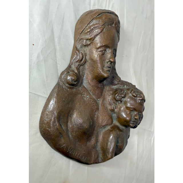 Antique A. Wallrae Thick Heavy Cast Bronze Religious Baby Jesus Mary Wall Plaque For Sale - Image 10 of 13