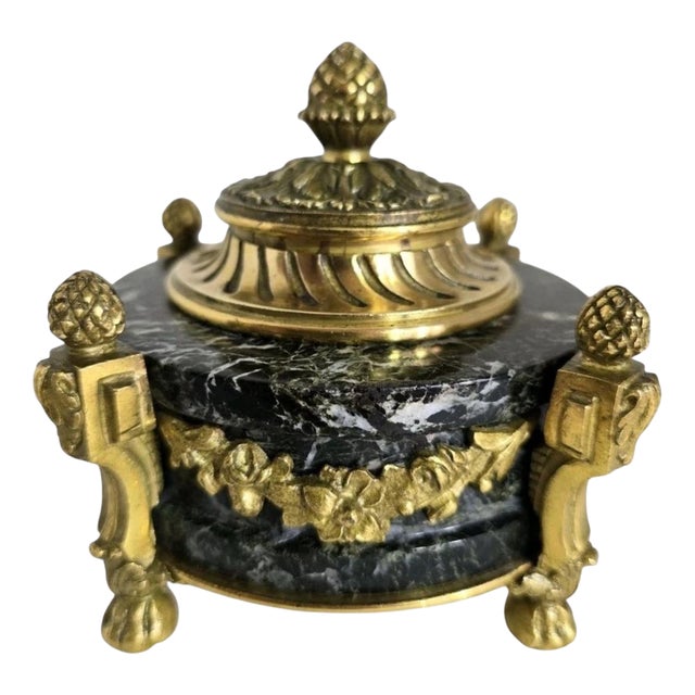Antique French Gilded Ormolu Inkwell Stand, 1880 For Sale