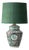 Mid-20th Century Spanish Revival Green Ceramic Table Lamp with Silk Shade, 1970s For Sale