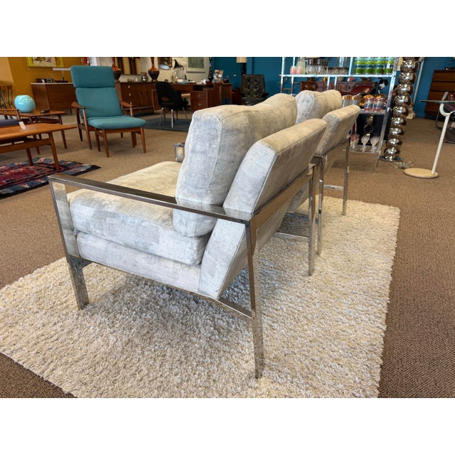 Pair of Mid Century Modern Style Chrome Upholstered Lounge Chairs by Arhaus For Sale - Image 6 of 12