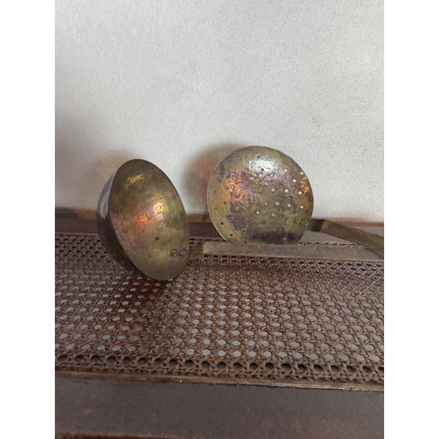 Late 19th Century Antique Hand-Forged Iron and Brass Ladle & Perforated Skimmer, C. 19th Century For Sale - Image 5 of 5