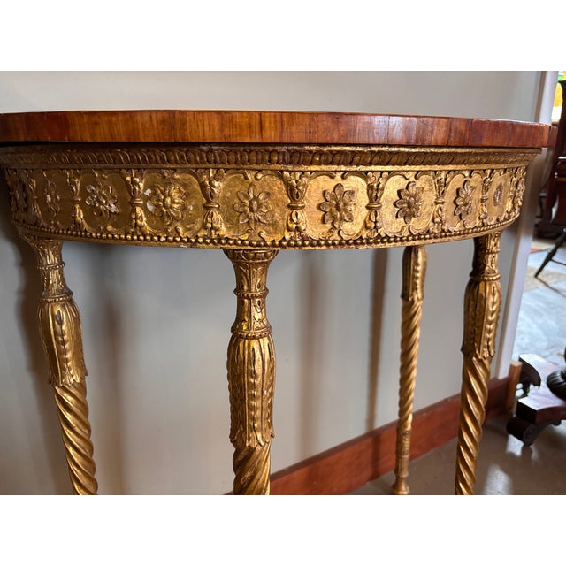 Antique Giltwood Demi-Lune Console Table With Satinwood Inlay For Sale - Image 15 of 16
