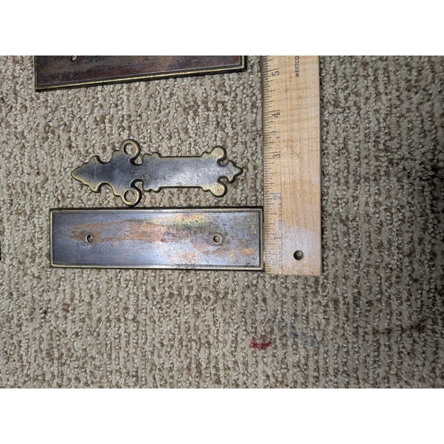 Victorian Vintage Brass Cabinet Drawer Backplates & Ornate Escutcheon Pull Plates, 12 Pc Set For Sale - Image 3 of 7