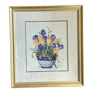 Vintage Barbara Mock Print FramedBlue and White Porcelain Crocus For Sale
