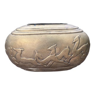 1980s Dolbi Cashier Brass Vase With Deer For Sale