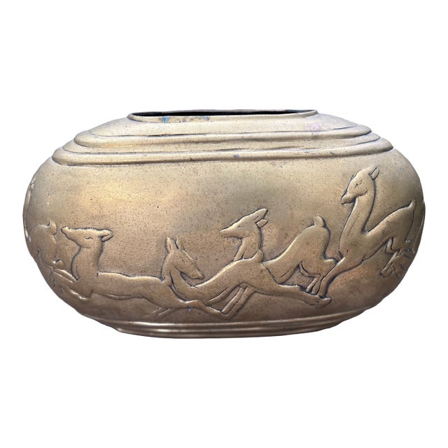 1980s Dolbi Cashier Brass Vase With Deer For Sale