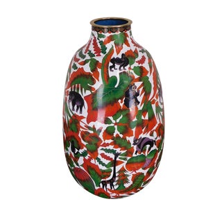 Asian Cloisonne Enameled Vase With Animals For Sale