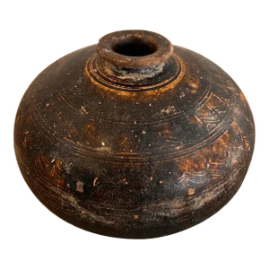 Late 19th Century Black/Brown Etched Burmese Ceramic Vessel