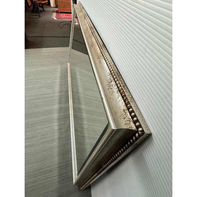 Antiqued Silver Finish With Bead Trim Wall Mirror For Sale - Image 9 of 12