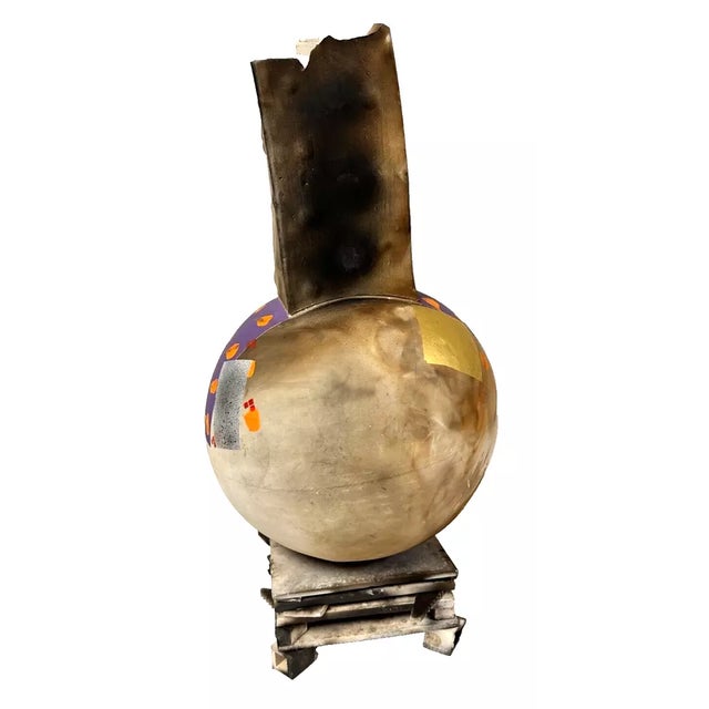Contemporary 1980s Contemporary Ceramic Studio Pottery Art Vase on Stand For Sale - Image 3 of 11