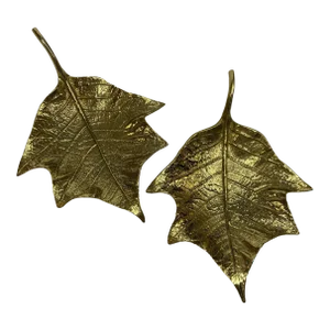1948 Mid-Century Modern Oskar J W Hansen Art Deco Solid Brass Footed Poinsettia Leaf Bowls- a Pair