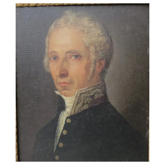 A beautiful painting of a mature gentleman with a lace collar and a gold metallic embroidered collar. 18th-century style...