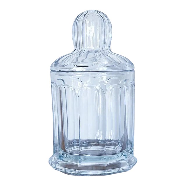 Vintage Large Lidded Glass Jar in Decagon Shape With Bulbous Lid by Heisey For Sale