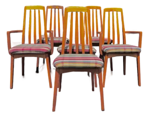 Mid Century Modern Dining Chairs | Benny Linden Style Set of Six With Armchairs
