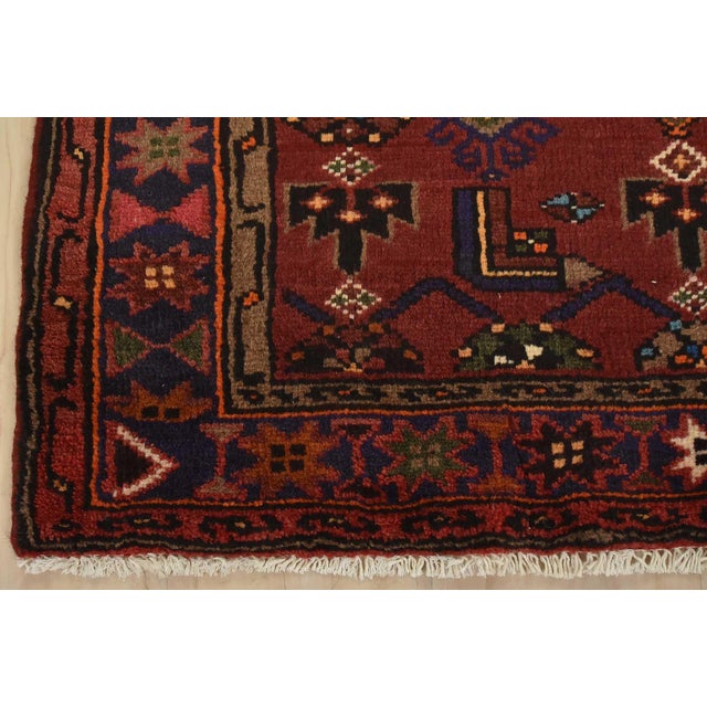 Hamedan Rug 3’3” X 5’4” Red Wool Vintage Tribal Hand-Knotted Carpet For Sale - Image 9 of 12