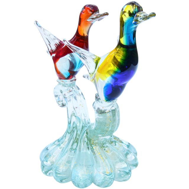 Mid 20th Century Vintage Large Barbini Murano Sommerso Italian Art Glass Birds Centerpiece For Sale - Image 5 of 10