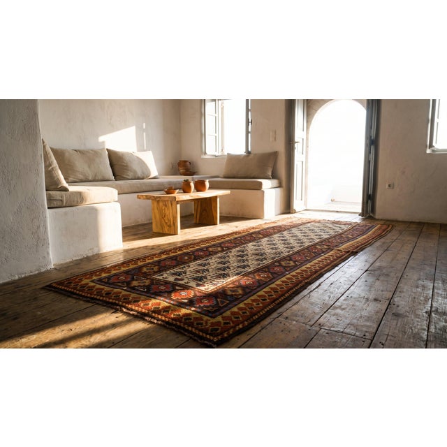 Ivory 1870s Ivory Geoemtric Antique Nw. Persian Rug 3'5" X 8'8" Handmade Wool Carpet For Sale - Image 8 of 10
