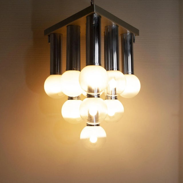 Pendant Chandelier With Lights in Satin Glass, Italy, 1970s For Sale - Image 13 of 17