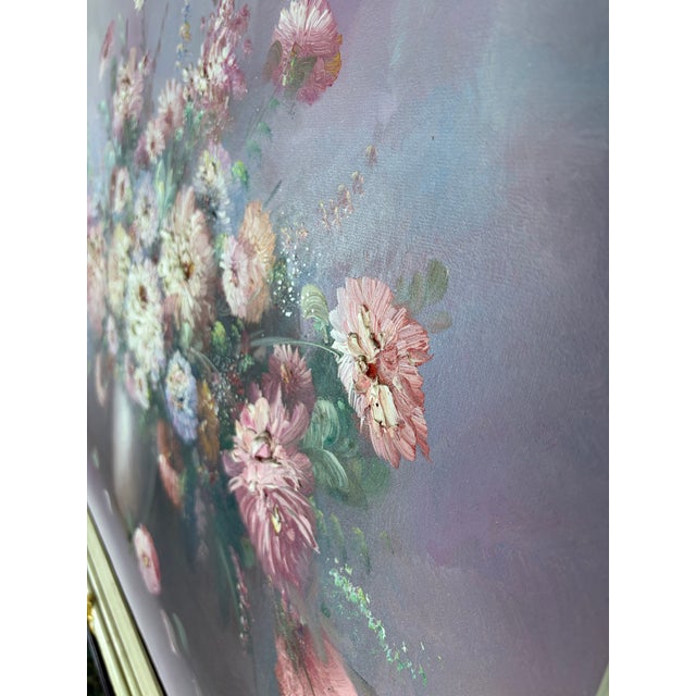 Off-white Mid-Century P. Keeling Large Impasto Floral Oil Painting in Ornate Frame, 43" X 31.5" For Sale - Image 8 of 12