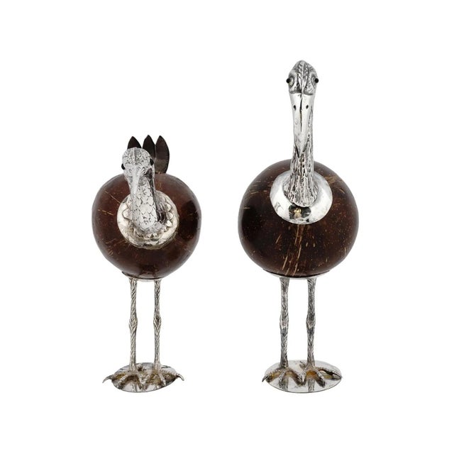 Matched Pair Antique Silver and Coconut Exotic Bird Figurines For Sale In New York - Image 6 of 9