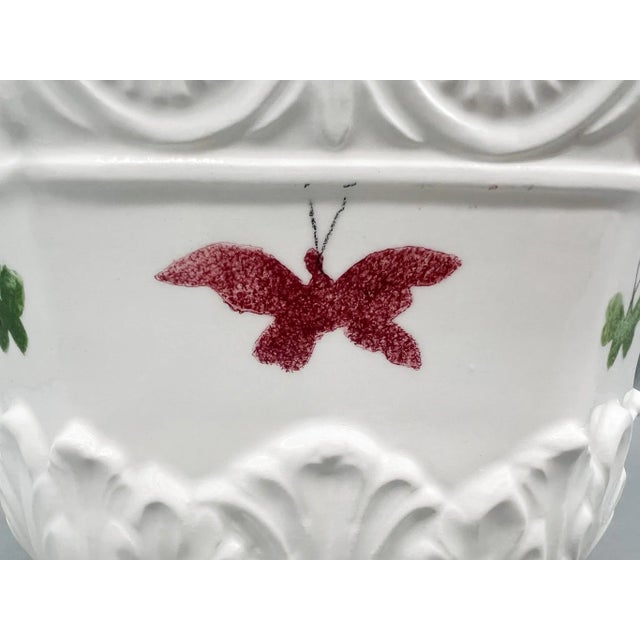 Capodimonte Vintage Italian White Ceramic Cachepot With Colorful Butterflies — Neoclassical / Hollywood Regency For Sale - Image 4 of 16