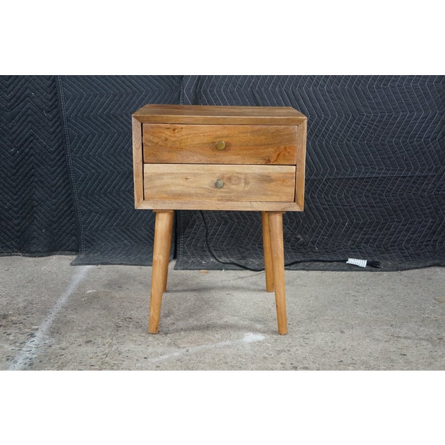 Organic Modern Mango Wood 2 Drawer Side End Accent Table Nightstand MCM For Sale - Image 4 of 18