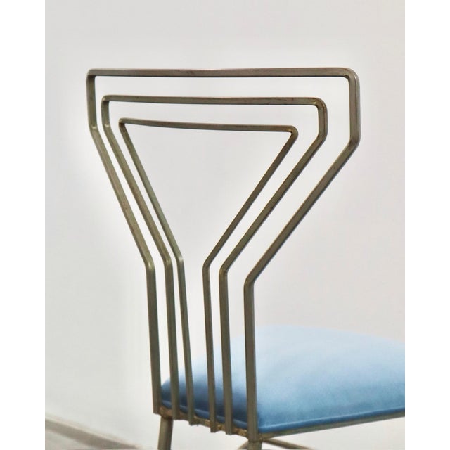 Metal 1950s Martini Chairs With Blue Velvet Seats and Sculptural Metal Frames — A Pair For Sale - Image 7 of 8