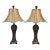 Vintage Uttermost Carved Wood-Finish Urn Table Lamps With Damask Shades – Pair For Sale