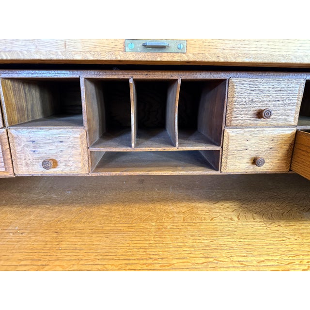 Vintage Oak C-Curve Roll Top Desk With Full Fitted Interior For Sale - Image 10 of 10