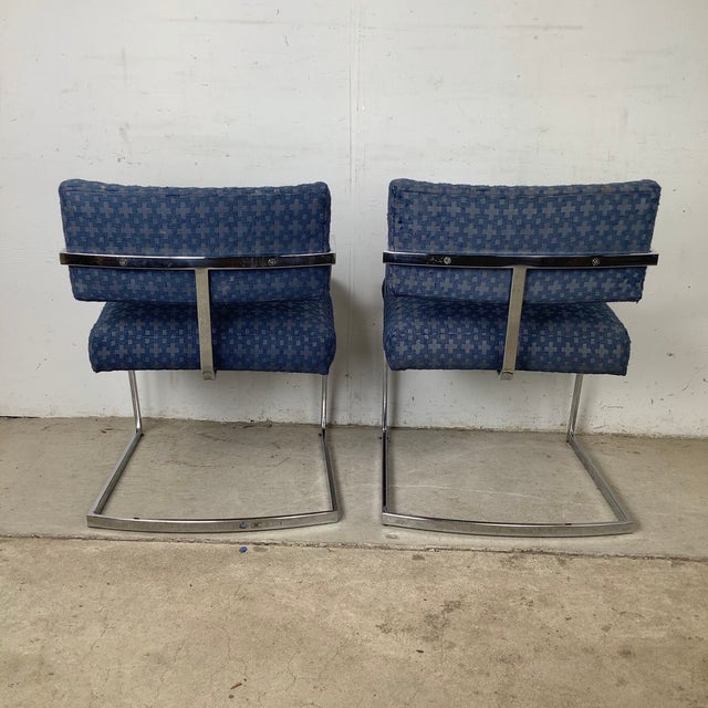 Late 20th Century Brno Style Flat Bar Chrome Cantilever Armchairs, Pair For Sale - Image 5 of 12