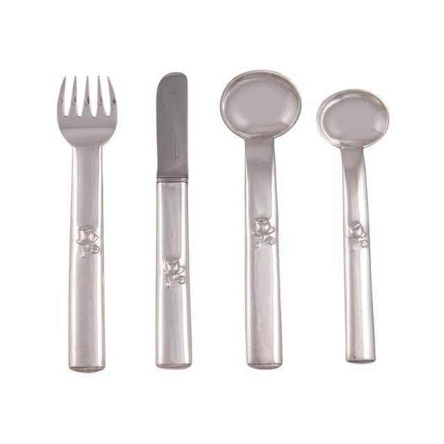Metal Art Nouveau Childrens Cutlery in Silver attributed to Josef Hoffmann, 1923 Set of 4 For Sale - Image 7 of 7