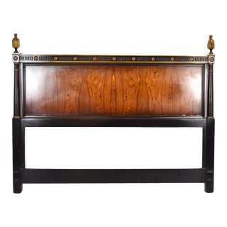 Vintage Empire Neoclassical Ebony and Rosewood Headboard Tuscan Columns For Sale