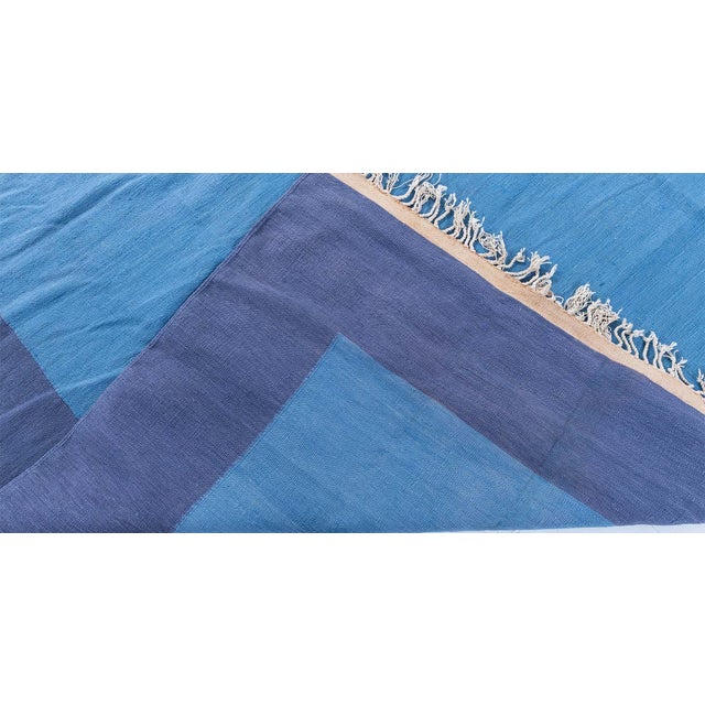 Blue Doris Leslie Blau Mid-Century Dhurrie Blue With Navy Blue Flatweave Cotton Rug For Sale - Image 8 of 8