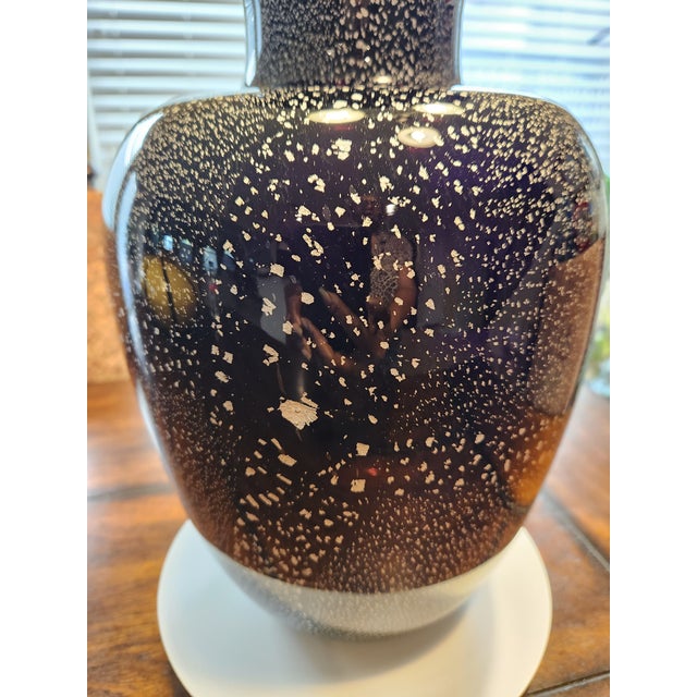 Italian ​Vintage Murano Archimede Seguso "Polvere D'Argento" Amethyst & Silver Dust Glass Vase For Sale - Image 3 of 7