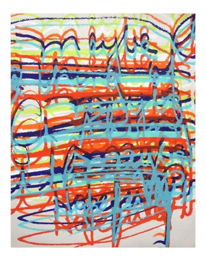 Contemporary Abstract Acrylic Ink Silkscreen on Cotton Pearl Gray Stonehenge Paper Paiting "Maybe Maybe Maybe Hopefully" by Martina Nehrling