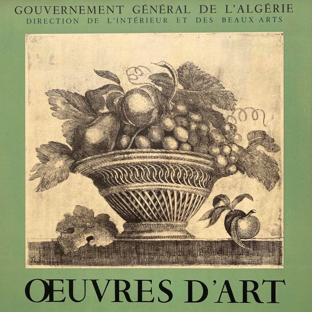 Demetrios Galanis Vintage 1956 Neoclassical Mourlot Lithograph Print Framed Art Deco Algiers Exhibition Poster " Basket of Fruit " 1924 For Sale In Kansas City - Image 6 of 18