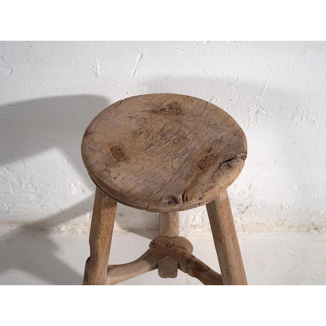 Rustic Antique Round Wabi Sabi Style Stool, 1900 For Sale - Image 3 of 9