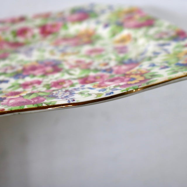 English Vintage 1940s Royal Winton "Summertime" Square Chintz Dessert Plate For Sale - Image 3 of 11