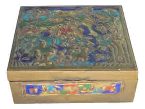 Vintage Hand Painted Brass Chinese Trinket Box