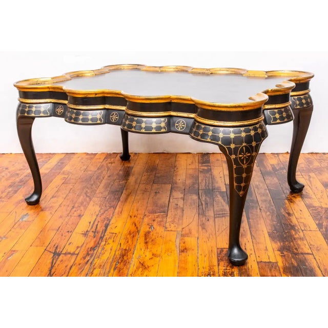 1990s Mid Century Modern Custom Black and Gold Chinese Chinoiserie Wood