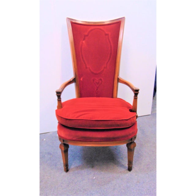 Red Hollywood Regency Fruitwood Red Velvet Chair For Sale - Image 8 of 8