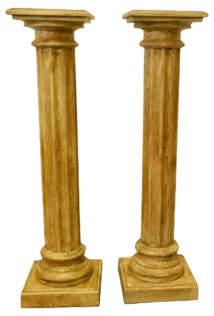 Classical Column Pedestals in Distressed Crackle Finish Paint, 1930s, Set of 2