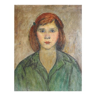 Mid 20th Century Portrait of Red Haired Young Woman Painting For Sale