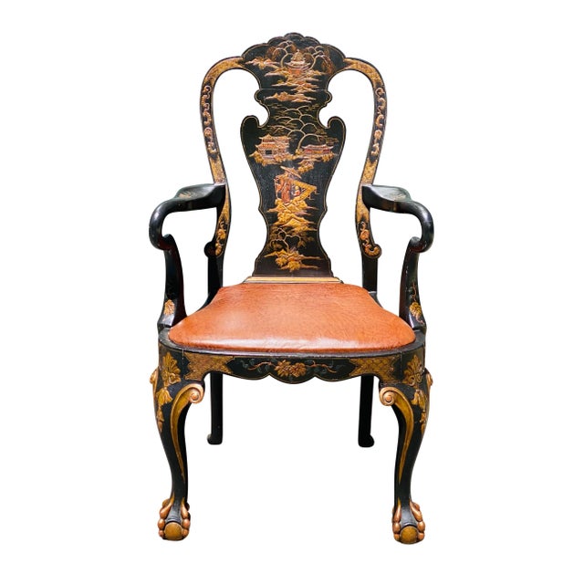 Vintage Chinese Chippendale Antique Style Chair With Leather Seat For Sale - Image 13 of 13