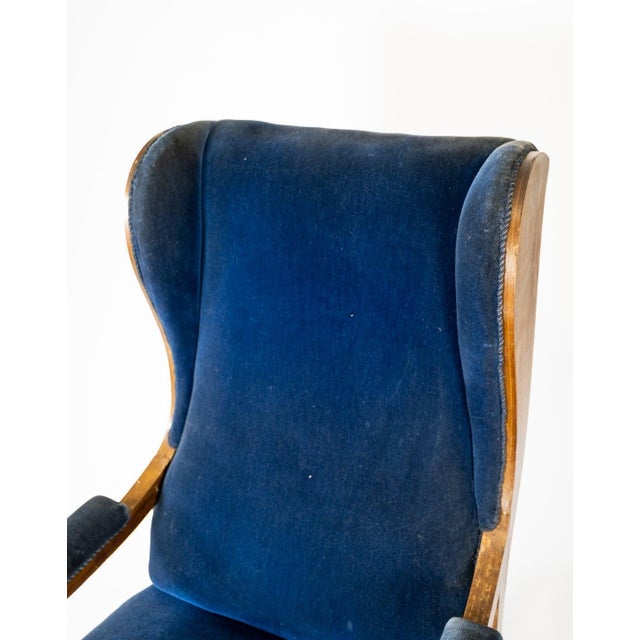 Armchair in Blue Velvet and Mahogany by Fritz Henningsen For Sale - Image 3 of 8
