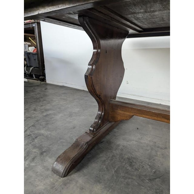1940s Oak Farmhouse Table with Paneled Top and Lyre-Shaped Legs, 1940s For Sale - Image 5 of 10