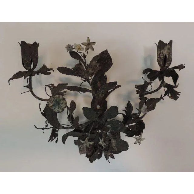 18th c. French Paint Decorated Tole Wall Applique Candle Sconce in the Louis XVI Manner For Sale - Image 4 of 11
