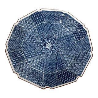 Vintage Japanese Octagon Blue and White Porcelain Plate For Sale