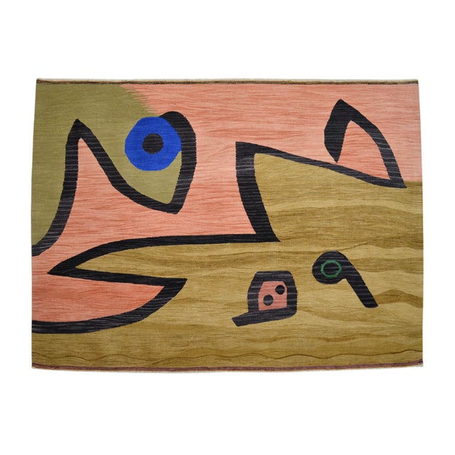 Paul Klee Silence of the Angel Inspired Rug Hand Woven Kilim Rug - 3′10″ × 5′3″ For Sale - Image 6 of 18