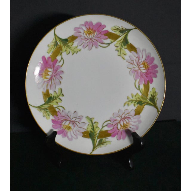 Antique Limoges Porcelain Cabinet Plate Pink Chrysanthemum Wreath For Sale - Image 9 of 15